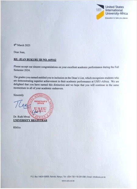 Dean's List Letter