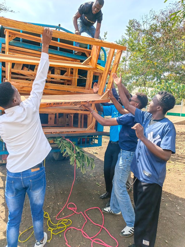 Desk delivery at Kaduro Primary School