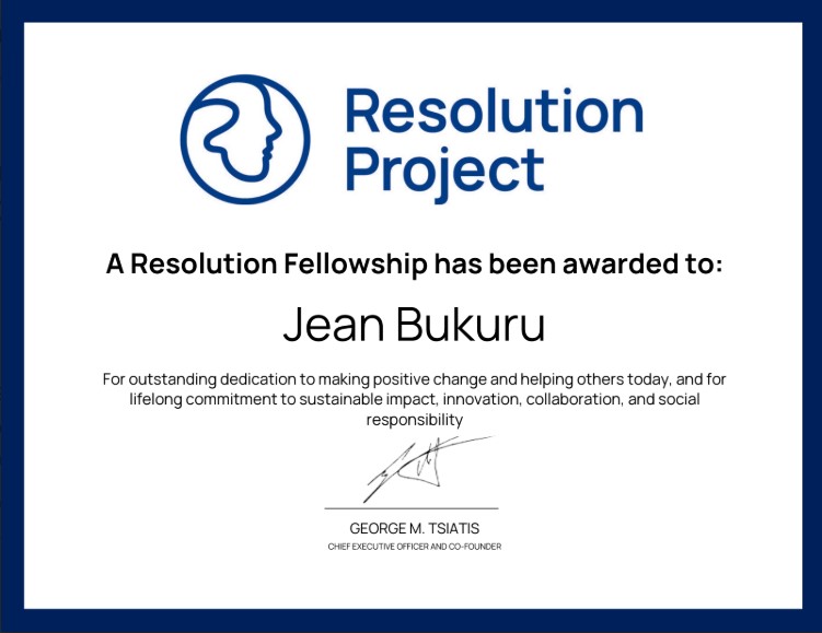 Jean Bukuru Resolution Fellowship Award Certificate